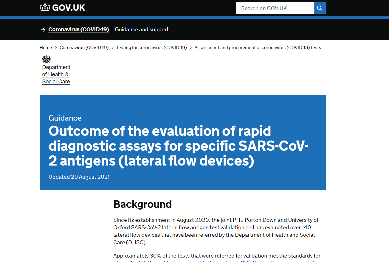 Goldsite COVID-19 SARS-Cov-2 Antigen Kit Passed UK DHSC Phase 3 Evaluation